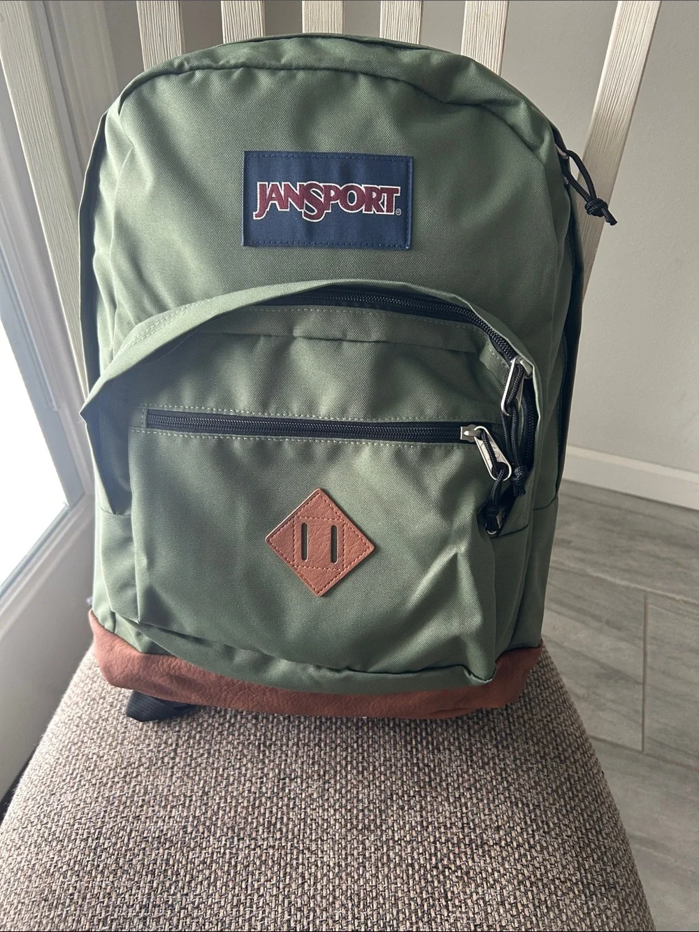 JanSport City View Backpack Olive Green Brown Bottom NWT Back to School Laptop